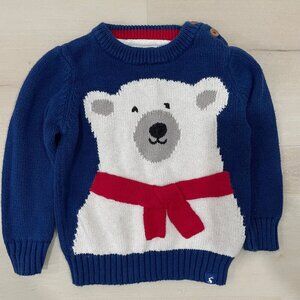 Joules Knitwear Polarbear Sweater 12/18 Month. Winter/Holiday. Blue,Red